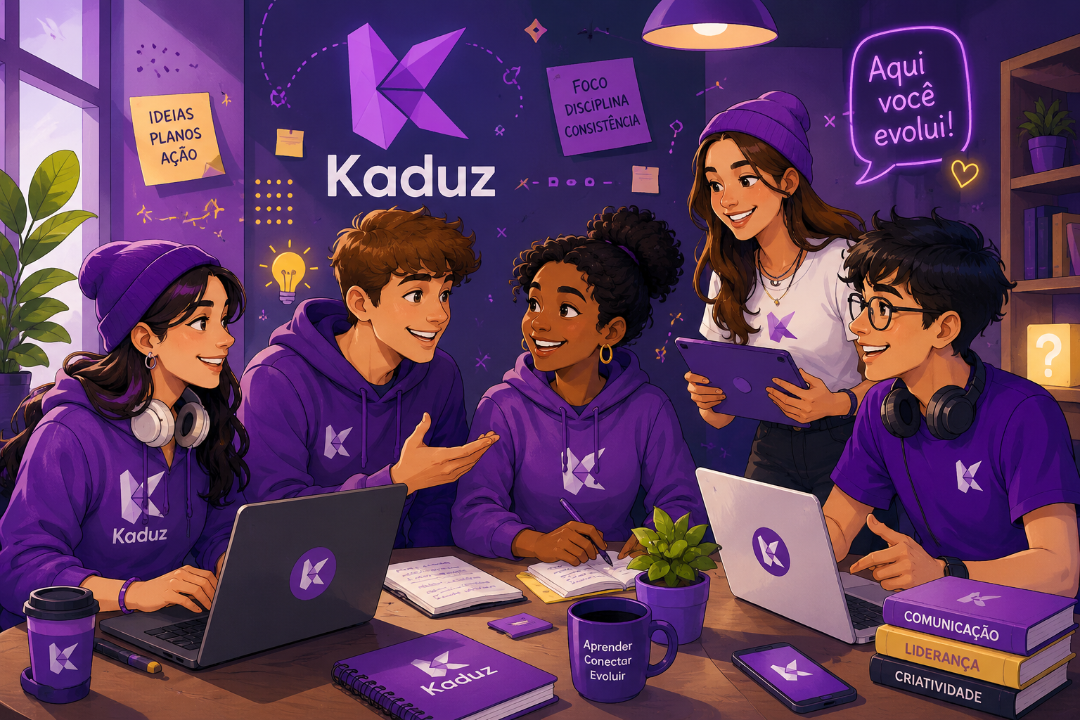 Comunidade Kaduz reunida em um ambiente de aprendizado colaborativo